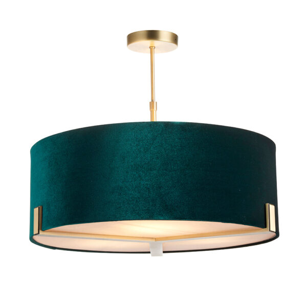 sophisticated ceiling light antique brass with rich green velvet shade - Stillorgan Decor