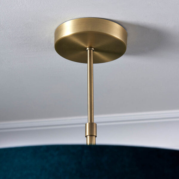 sophisticated ceiling light antique brass with rich green velvet shade - Stillorgan Decor