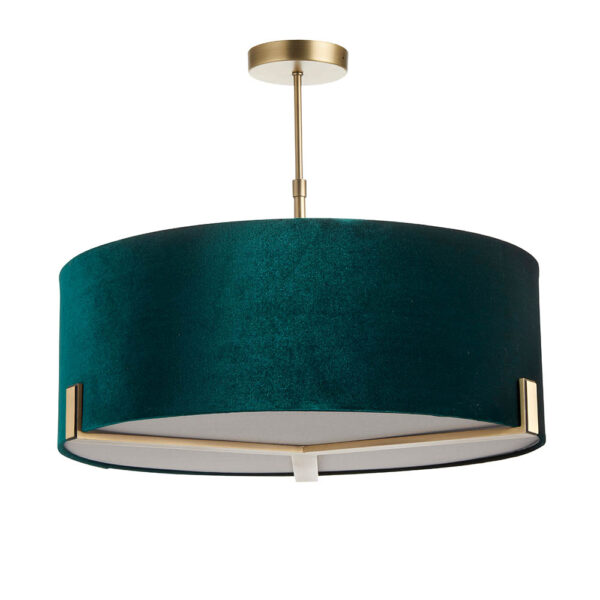 sophisticated ceiling light antique brass with rich green velvet shade - Stillorgan Decor
