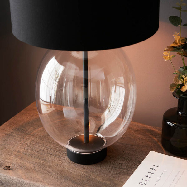 oval glass touch table lamp matt black - Stillorgan Decor