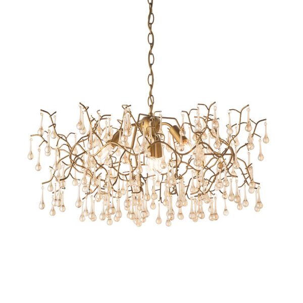 aged gold branch chandelier with glass droplets - Stillorgan Decor