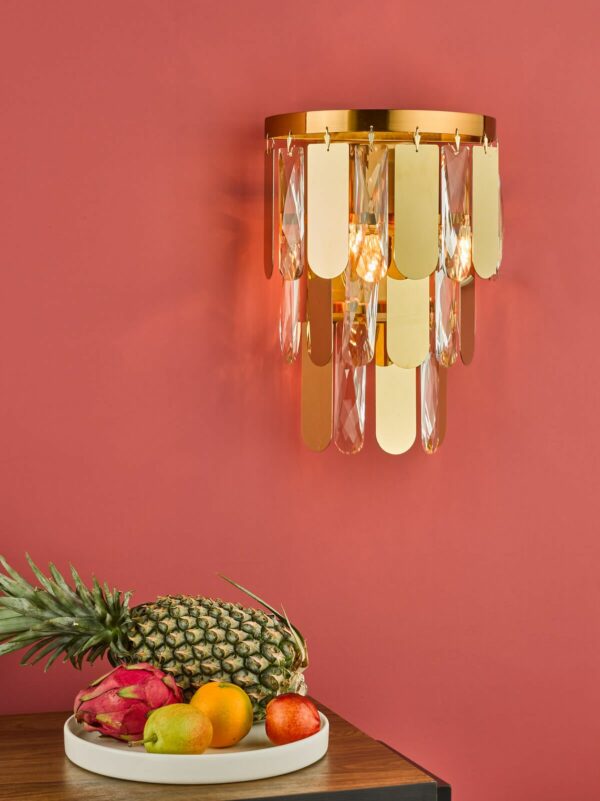scallop shape polished gold and crystal wall light - Stillorgan Decor