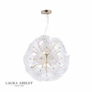 laura ashley elwick 6 light pendant textured glass antique brass - Stillorgan Decor