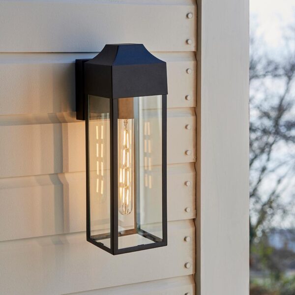 modern textured black rectangle lantern wall light - Stillorgan Decor