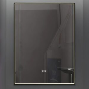 rectangle led black bathroom mirror dimmable with demister - Stillorgan Decor