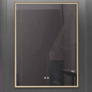 rectangle led gold bathroom mirror dimmable with demister - Stillorgan Decor