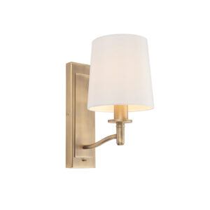 elegant single antique brass wall light with white shade - Stillorgan Decor