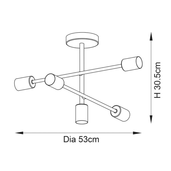 designer industrial 3 arm 5 light pendant brass - Stillorgan Decor