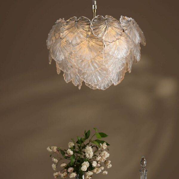 textured glass leaves and antique brass pendant light - Stillorgan Decor