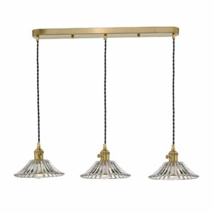 3 light bar pendant brass with flared glass shades - Stillorgan Decor