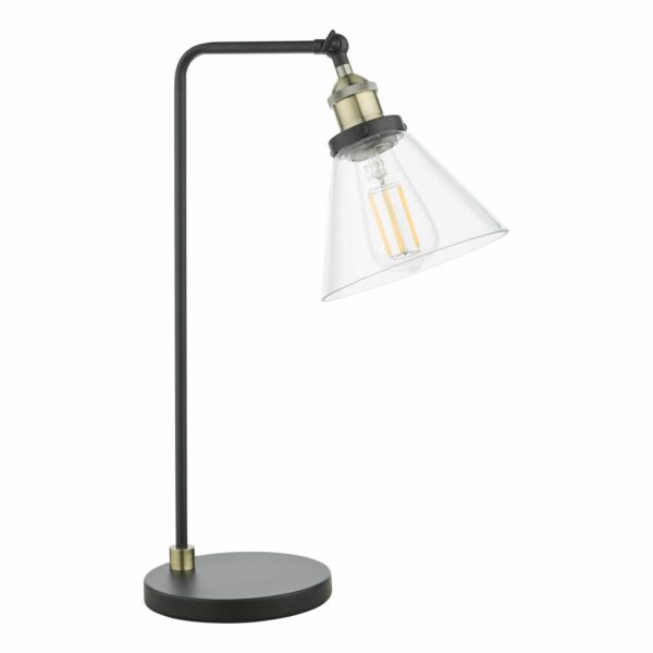 industrial style glass shade table lamp brass and black - Stillorgan Decor