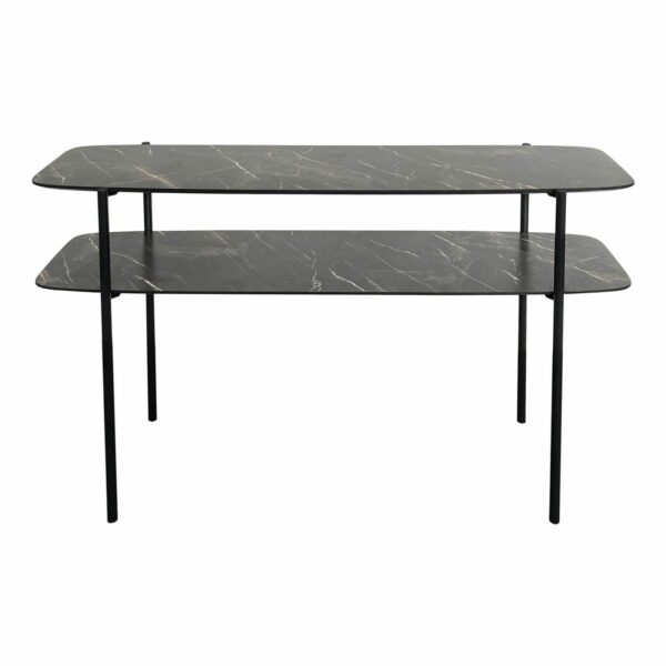 agnesa 2 tier console table dark marble effect and matt black - Stillorgan Decor