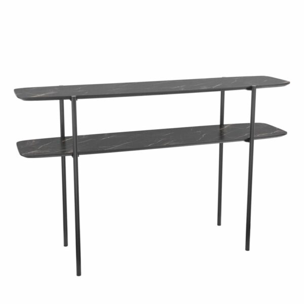 agnesa 2 tier console table dark marble effect and matt black - Stillorgan Decor