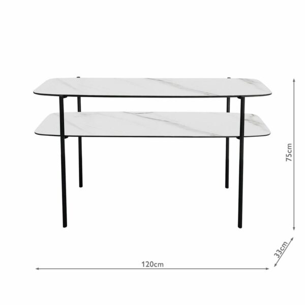 agnesa 2 tier console table light marble effect and matt black - Stillorgan Decor