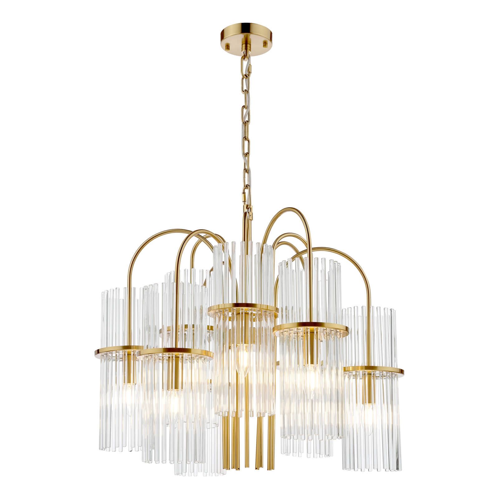 timeless 9 light glass rod shade pendant natural brass - Stillorgan Decor