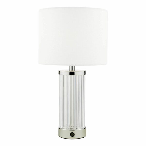 classic rechargeable led table lamp polished nickel and glass with shade - Stillorgan Decor