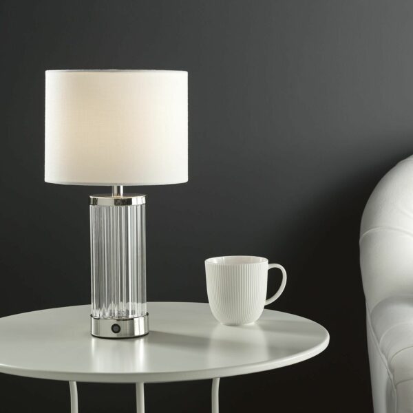 classic rechargeable led table lamp polished nickel and glass with shade - Stillorgan Decor