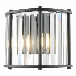 stunning faceted glass 2 light wall light satin black and crystal - Stillorgan Decor