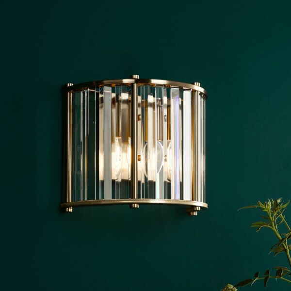 stunning faceted glass 2 light wall light natural brass and crystal - Stillorgan Decor