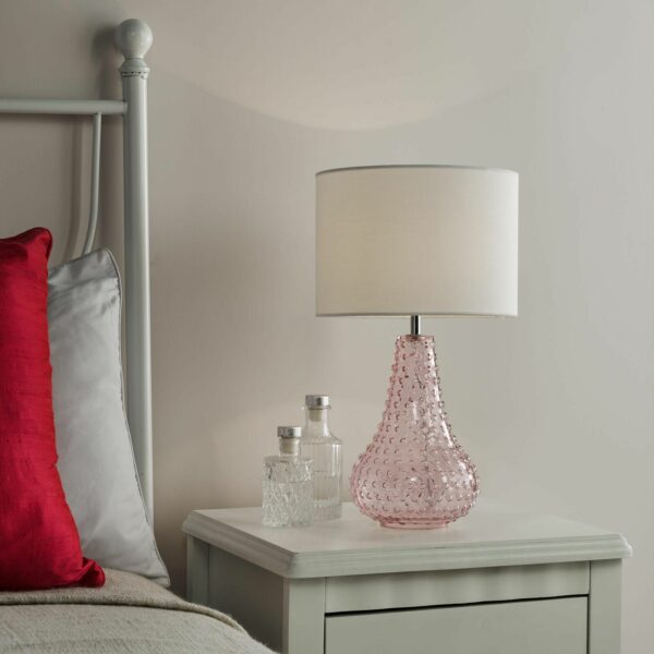 hobnail style glass base table lamp pink - Stillorgan Decor