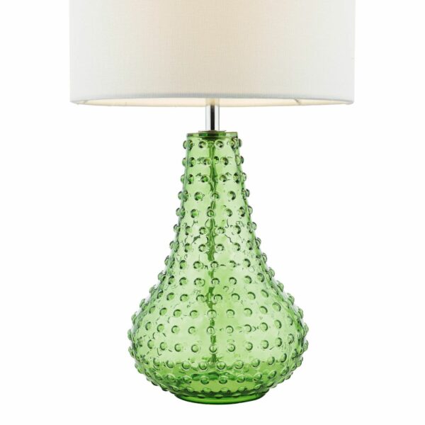 hobnail style glass base table lamp green - Stillorgan Decor