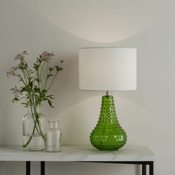 hobnail style glass base table lamp green - Stillorgan Decor
