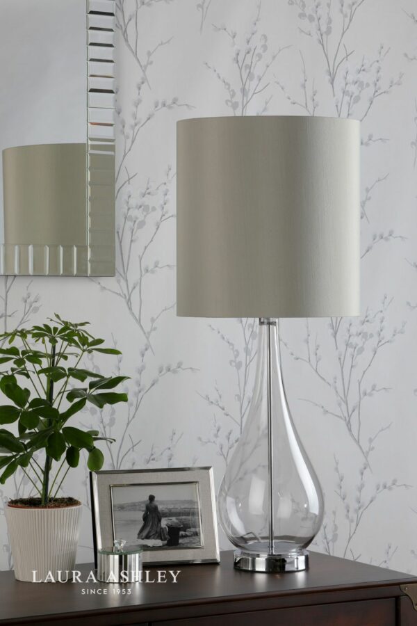laura ashley bronant table lamp smoked glass & polished chrome with shade - Stillorgan Decor