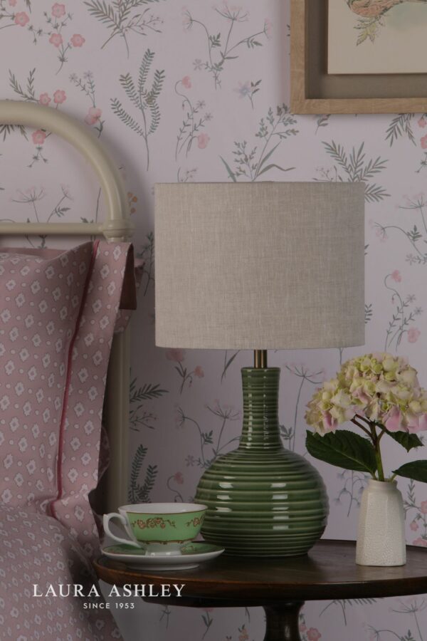 laura ashley padley table lamp green ceramic & antique brass with shade - Stillorgan Decor