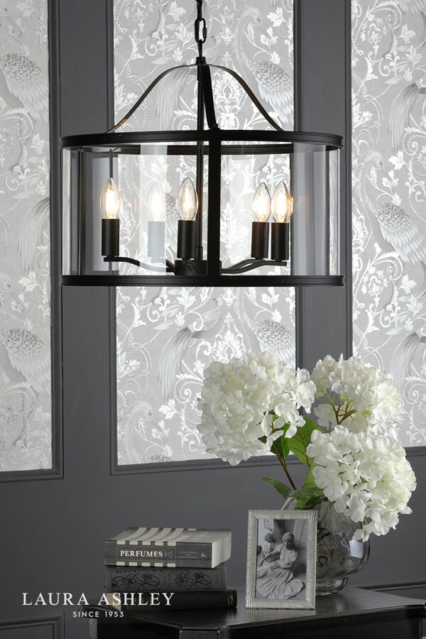 laura ashley harrington 5 light pendant matt black and glass - Stillorgan Decor