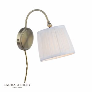laura ashley hemsley plug-in wall light antique brass and ivory with shade - Stillorgan Decor
