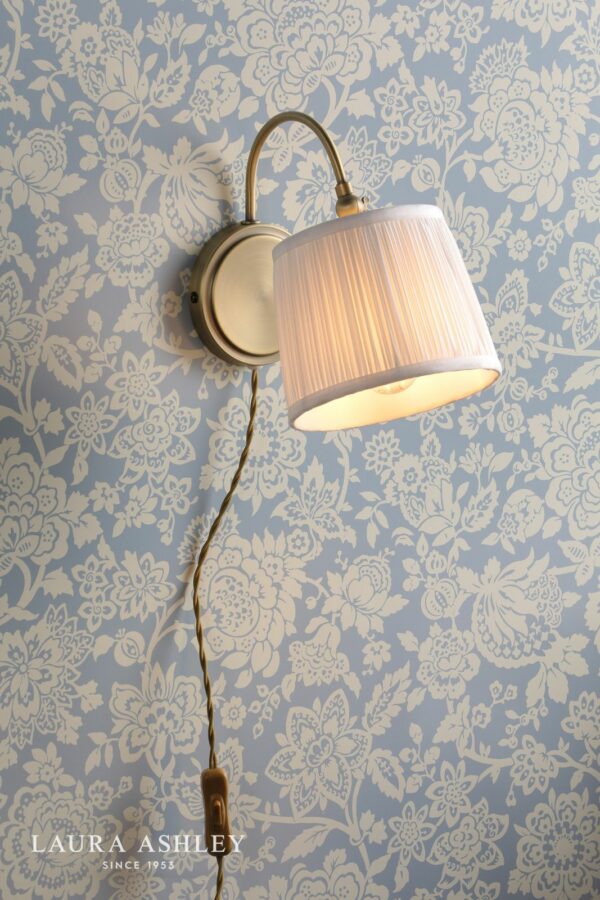laura ashley hemsley plug-in wall light antique brass and ivory with shade - Stillorgan Decor