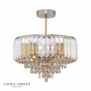 laura ashley vienna 3 light semi flush ceiling light champagne crystal and antique brass - Stillorgan Decor