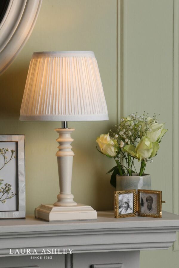 laura ashley tate table lamp off white distressed wood with shade (twin pack) - Stillorgan Decor