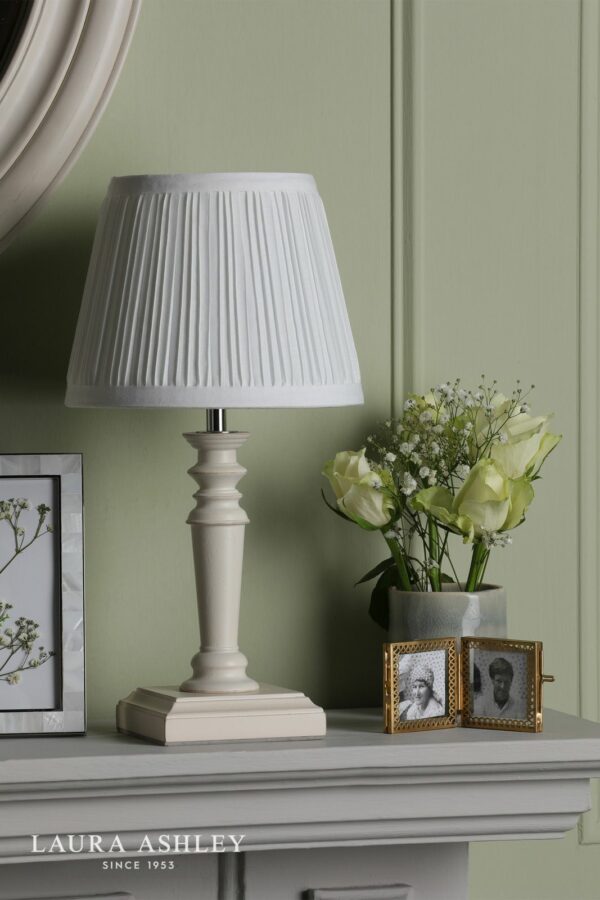 laura ashley tate table lamp off white distressed wood with shade (twin pack) - Stillorgan Decor
