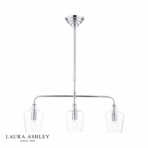 laura ashley ockley 3 light bar pendant polished chrome and glass - Stillorgan Decor