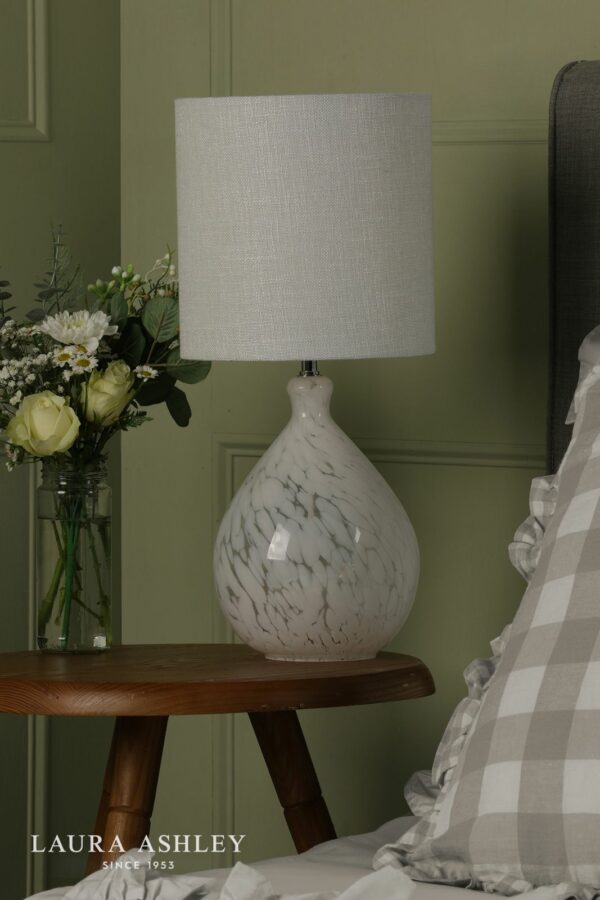laura ashley confetti table lamp white art glass and silver with shade - Stillorgan Decor