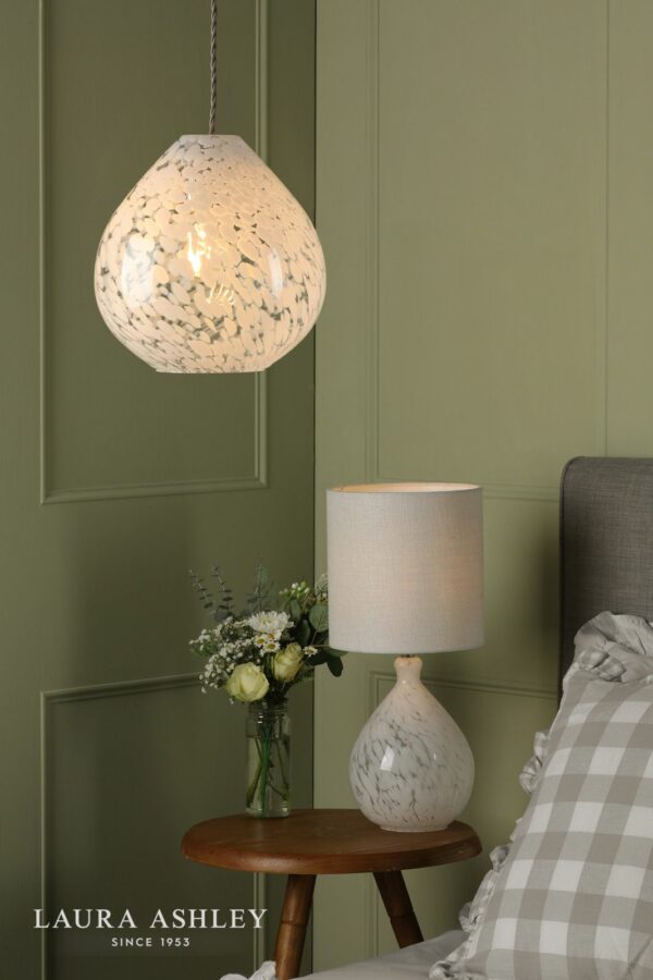 laura ashley confetti table lamp white art glass and silver with shade - Stillorgan Decor