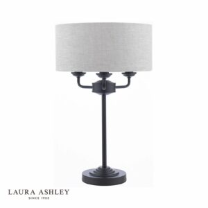 laura ashley sorrento 3 light table lamp matt black and natural with shade - Stillorgan Decor