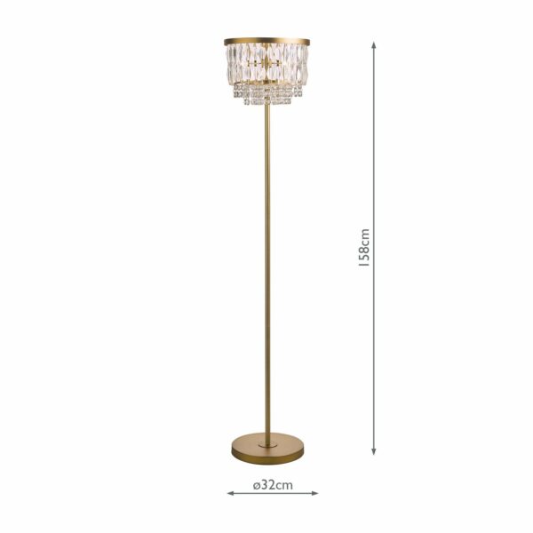 laura ashley rhosill 3 light floor lamp crystal and matt antique brass - Stillorgan Decor