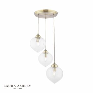 laura ashley whitham 3 light cluster pendant antique brass and glass - Stillorgan Decor
