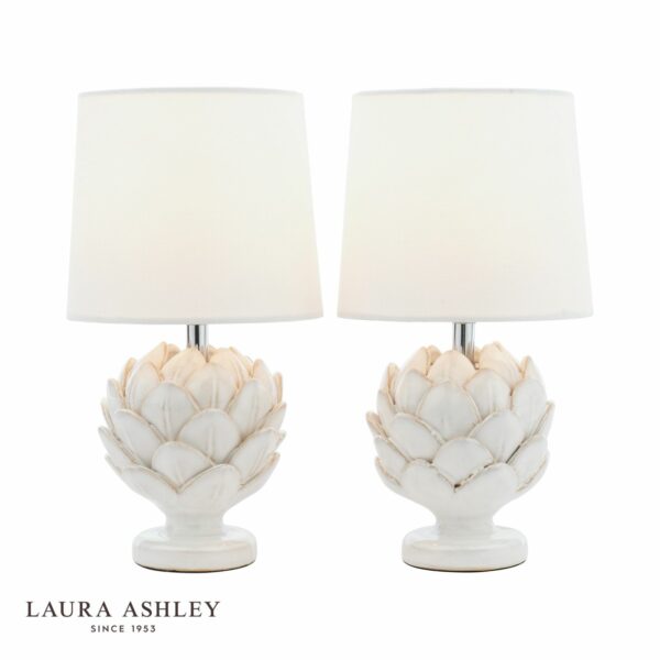 laura ashley artichoke twin pack table lamp white with shade - Stillorgan Decor