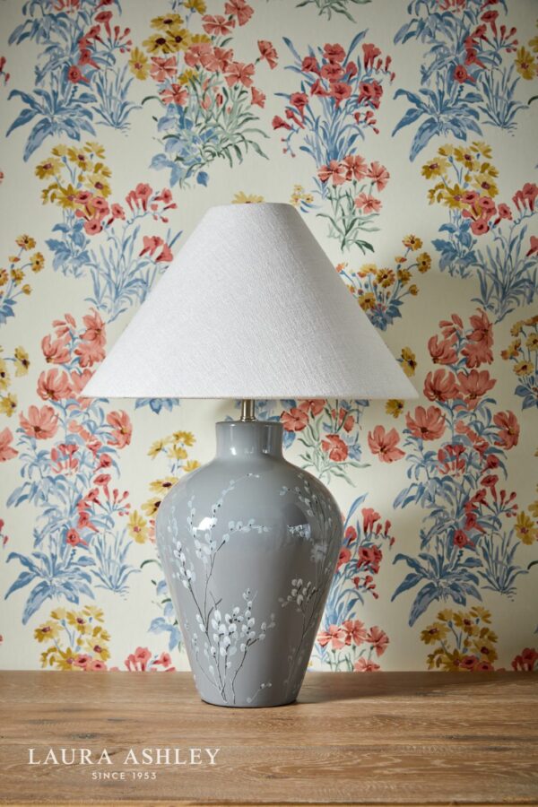 laura ashley pussywillow table lamp grey ceramic and polished nickel with shade - Stillorgan Decor