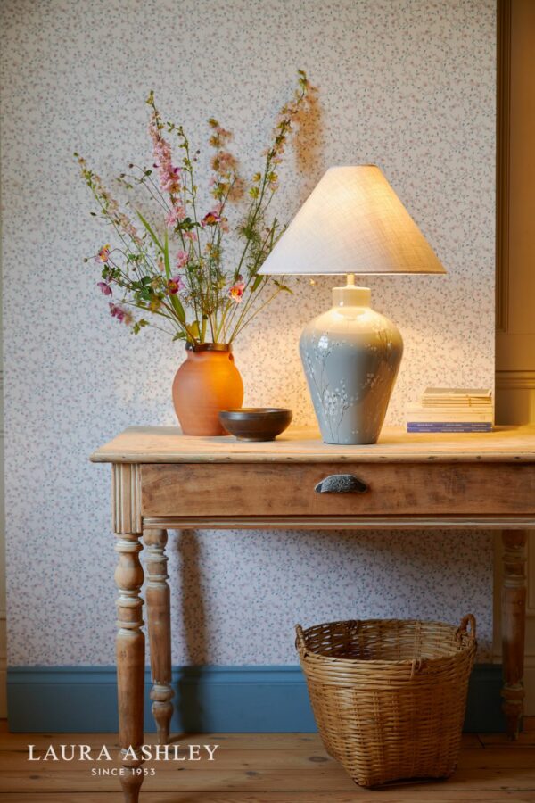 laura ashley pussywillow table lamp grey ceramic and polished nickel with shade - Stillorgan Decor