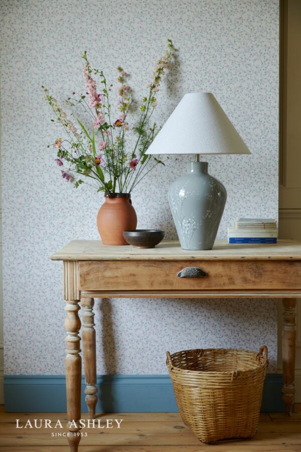 laura ashley pussywillow table lamp grey ceramic and polished nickel with shade - Stillorgan Decor