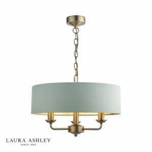 laura ashley sorrento 3 light shadelier matt antique brass and green with shade - Stillorgan Decor