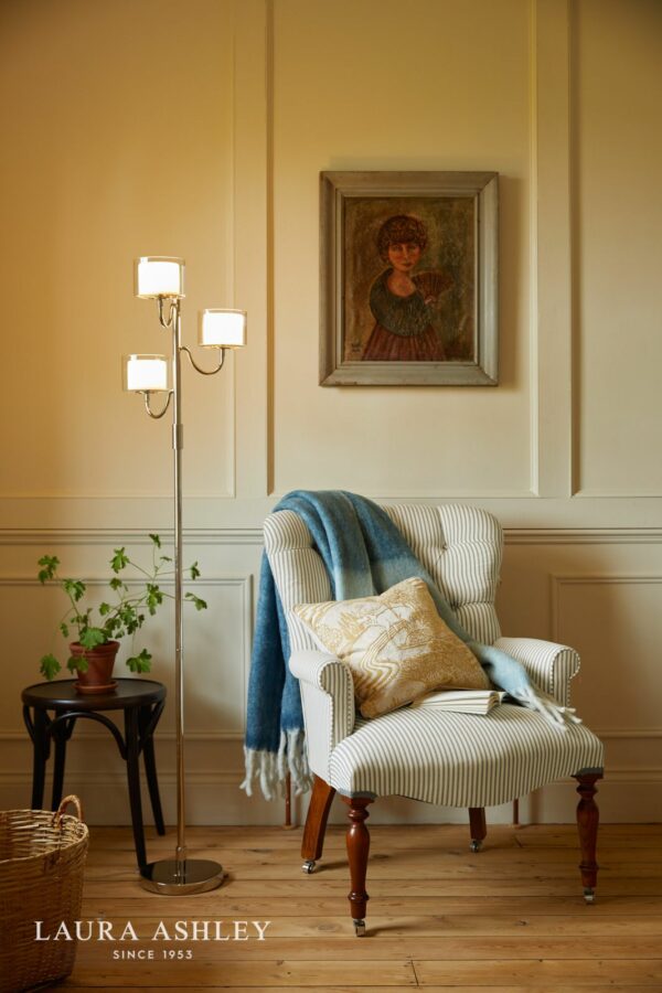 laura ashley southwell 3 light floor lamp polished nickel and opal glass - Stillorgan Decor