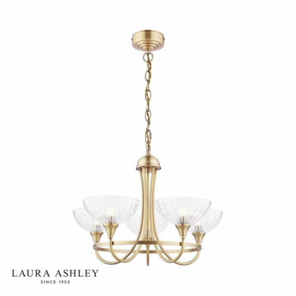 laura ashley wellham 5 light armed pendant antique brass and glass - Stillorgan Decor