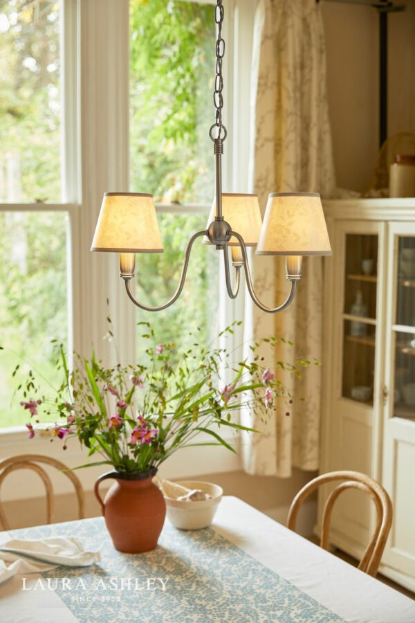 laura ashley westbourne 3 light armed pendant polished pewter with shade - Stillorgan Decor