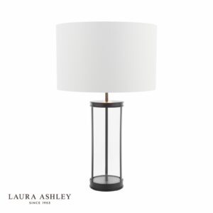 laura ashley harrington large table lamp matt black and glass with shade - Stillorgan Decor