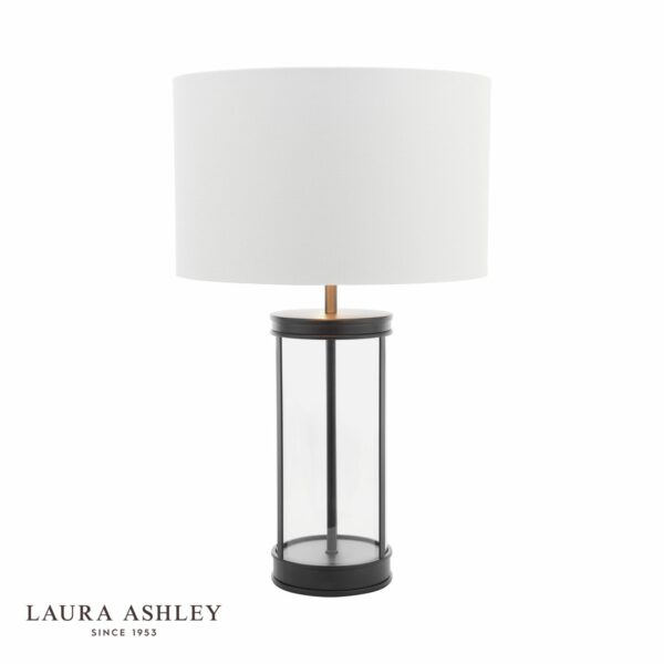 laura ashley harrington small table lamp matt black and glass with shade - Stillorgan Decor